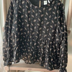 Black and floral chiffon shirt with peplum bottom